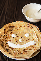 Image showing Fried tasty smiling pancakes 