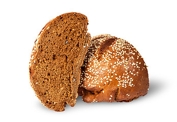 Image showing Two halves of rye bread with sesame seeds