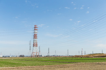 Image showing Power tower with blue sky