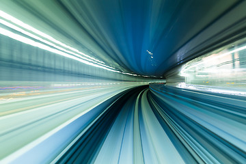 Image showing Speedy train moving in tunnel