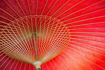 Image showing Japanese red bamboo umbrella