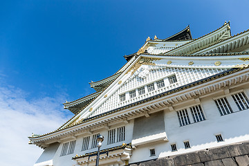 Image showing Traditional Osaka castle from low angle