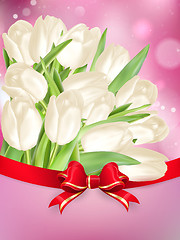 Image showing White tulips with bow. EPS 10