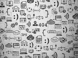 Image showing Grunge background:  wall texture with  Hand Drawn Programming Icons