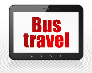 Image showing Travel concept: Tablet Pc Computer with Bus Travel on display