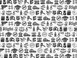 Image showing Grunge background: White Brick wall texture with  Hand Drawn Law Icons