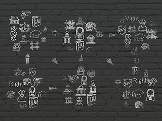 Image showing Grunge background: Black Brick wall texture with Painted Hand Drawn Law Icons