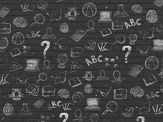 Image showing Grunge background: Black Brick wall texture with Painted Hand Drawn Education Icons