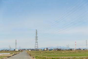 Image showing Power tower and transmission lines