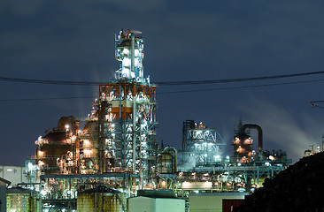 Image showing Industrial complex at night