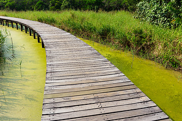 Image showing Wooden bridge across the river 