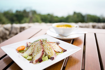 Image showing Octopus sashimi and soup