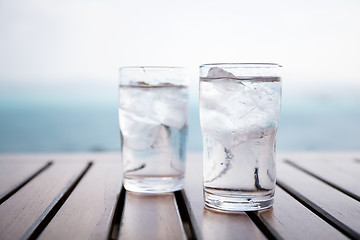 Image showing Glass of iced water at restaurant