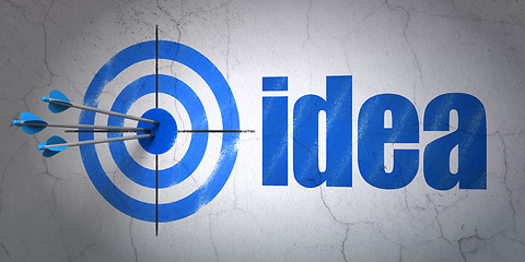 Image showing Advertising concept: target and Idea on wall background