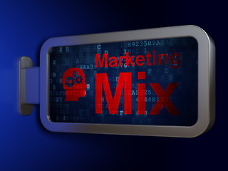 Image showing Marketing concept: Marketing Mix and Head With Gears on billboard background