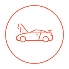 Image showing Broken car with open hood line icon.