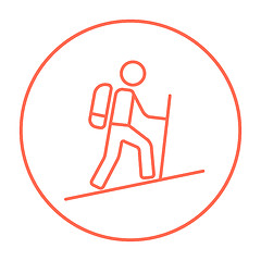 Image showing Tourist backpacker line icon.