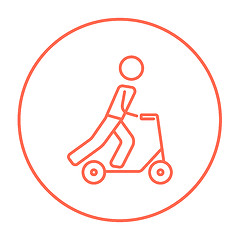 Image showing Man riding kick scooter line icon.