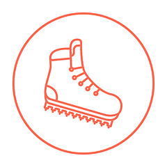 Image showing Hiking boot with crampons line icon.