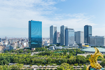 Image showing Golden fish of Roof tile with osaka business district