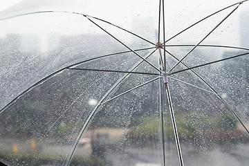 Image showing Wet transparent umbrella on natural 
