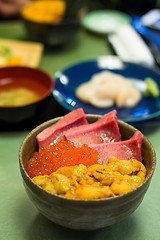 Image showing Tuna, roe and urchin don