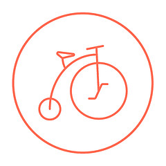 Image showing Old bicycle with big wheel line icon.