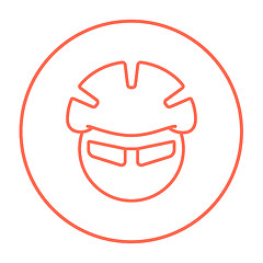 Image showing Man in bicycle helmet and glasses line icon.