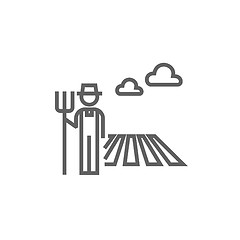 Image showing Farmer with pitchfork line icon.