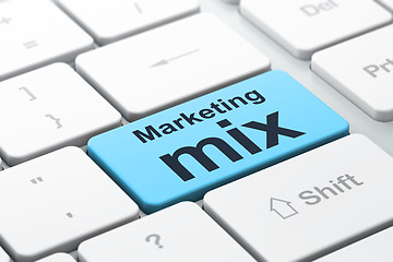 Image showing Advertising concept: Marketing Mix on computer keyboard background