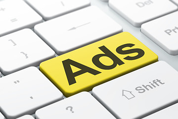 Image showing Marketing concept: Ads on computer keyboard background