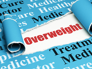 Image showing Health concept: red text Overweight under the piece of  torn paper