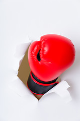 Image showing Boxer glove breaking paper