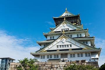 Image showing Osaka castle with clear blue sky