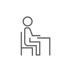 Image showing Student sitting on chair at the desk line icon.