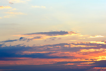 Image showing Fiery orange sunset sky. Beautiful sky.