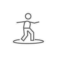 Image showing Male surfer riding on surfboard line icon.