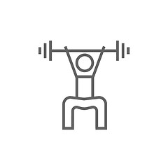 Image showing Man exercising with barbell line icon.