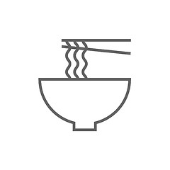 Image showing Bowl of noodles with pair chopsticks line icon.