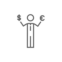 Image showing Businessman holding Euro and US dollar line icon.