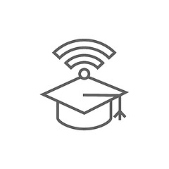 Image showing Graduation cap with wi-fi sign line icon.