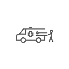 Image showing Man with patient and ambulance car line icon.