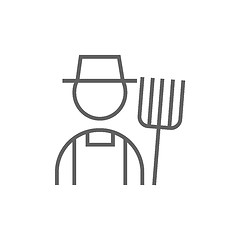 Image showing Farmer with pitchfork line icon.