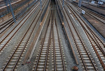 Image showing Cargo trains in old train depot