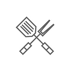 Image showing Kitchen spatula and big fork line icon.