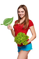 Image showing Happy woman with lettuce