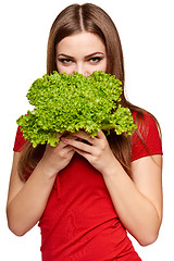 Image showing Happy woman with lettuce