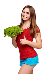 Image showing Happy woman with lettuce