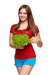 Image showing Happy woman with lettuce