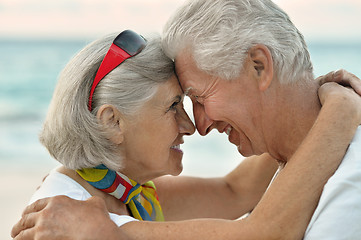 Image showing elderly couple rest at tropical beach